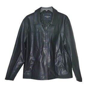 Canyon River Blues Bomber Jacket Men XL Black Faux Leather EUC Full Zip Lined
